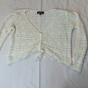 Lulu's Only Yours Ivory Sheer Crochet Rushed Sweater Top